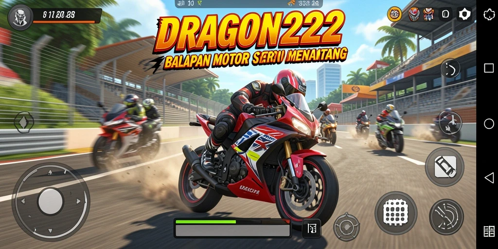 Screenshot gameplay menunjukkan aksi balapan motor yang mendebarkan.