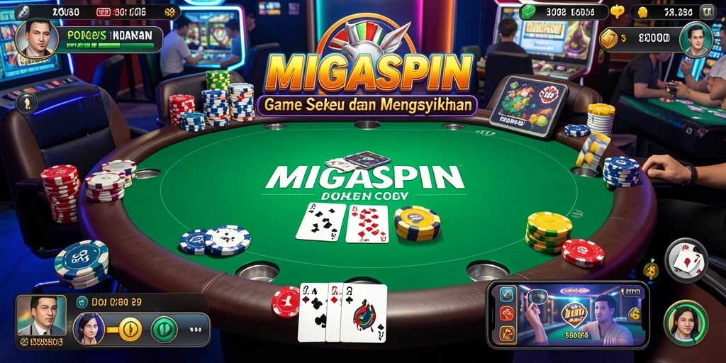 Screenshot utama MIGASPIN menampilkan gameplay Poker yang mendebarkan.